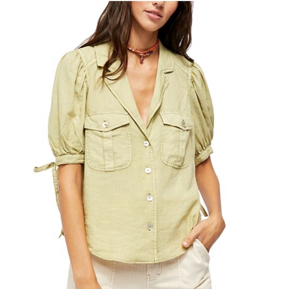 NWT free people Safari babe linen top in fern